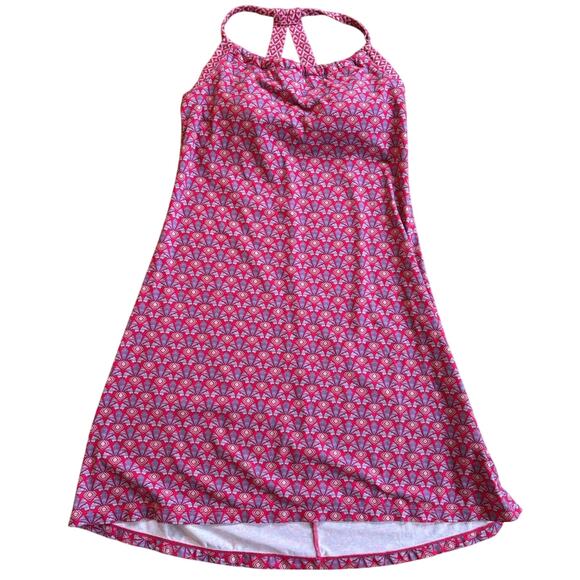 prAna Quinn Dress built in bra double strap racer back medium geometric pink - Picture 2 of 7